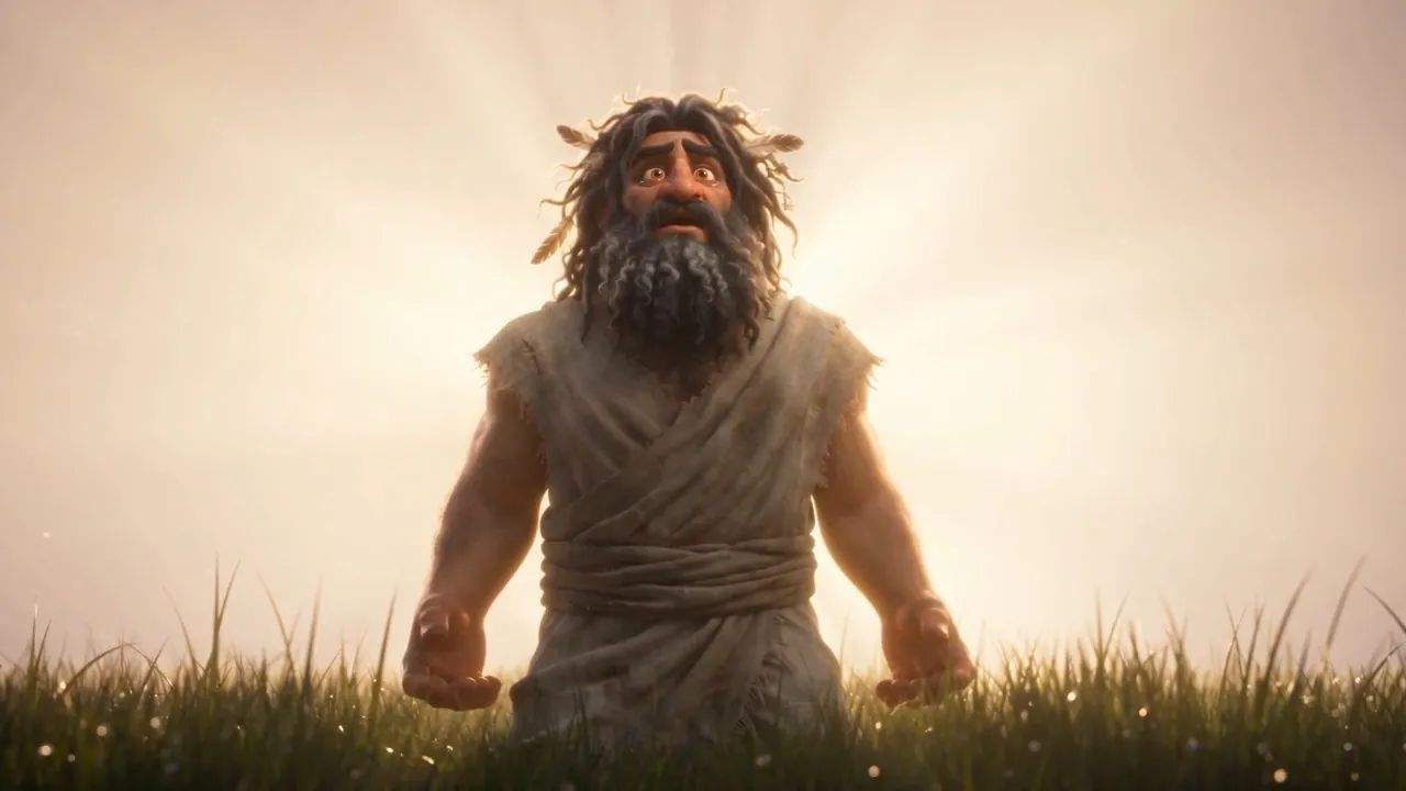Ragged and gray, he stands upright in the sunrise