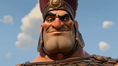Goliath of Gath grinning down from beneath his bronze helmet