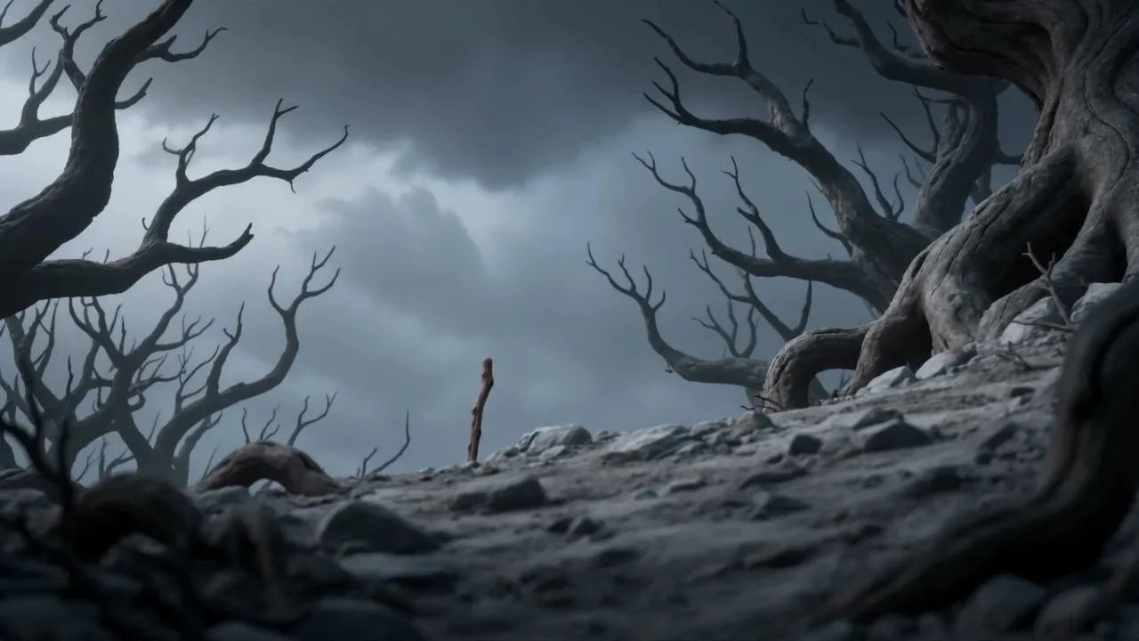 A blasted grove of ash-gray trees