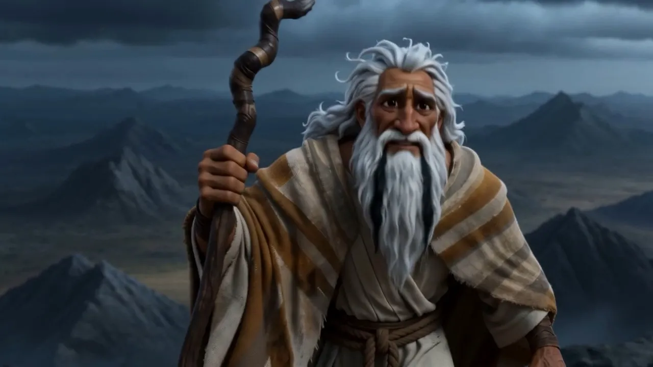 He labors up the rock in the wind