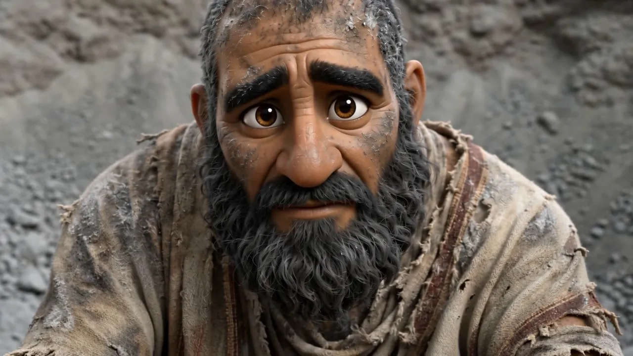 A man sitting in a pit of gray ash