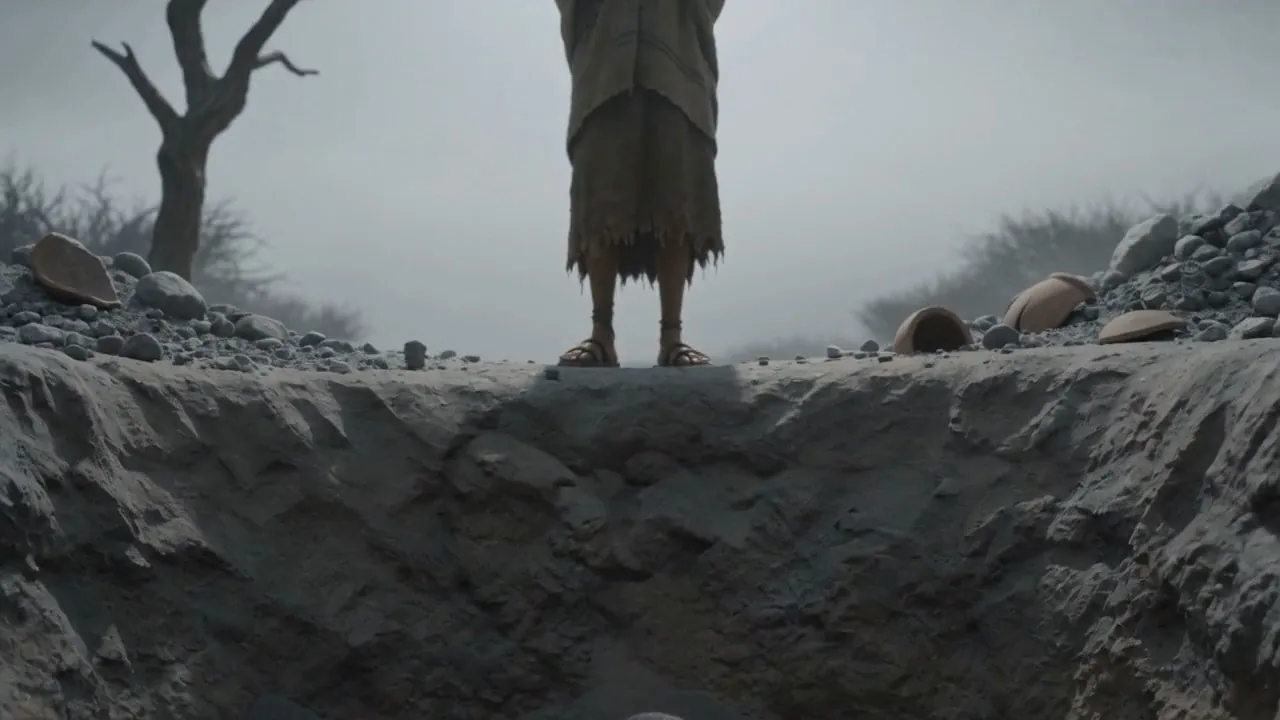 One figure alone in an enormous gray bowl