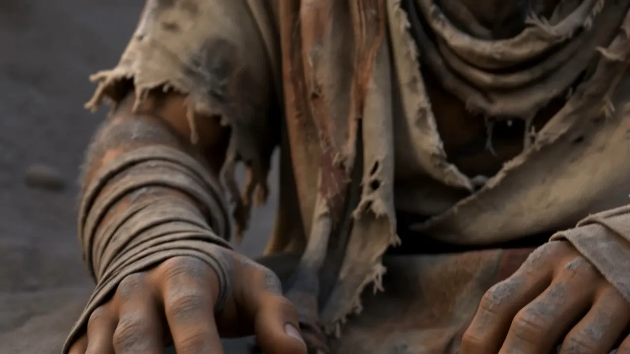 He opens a hand full of gray dust