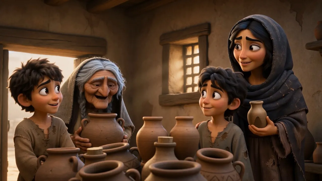 Neighbors filling the family's arms with jars