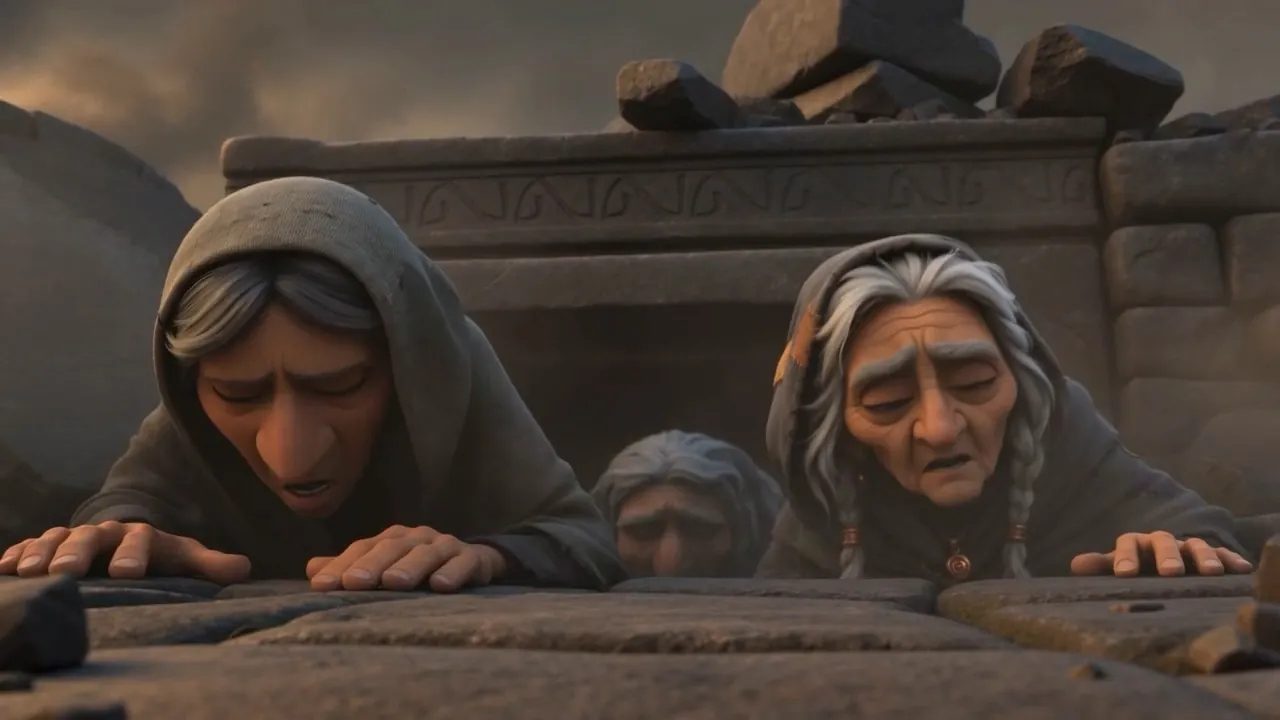 And the ones who lived through it climb out, gray with dust, coughing