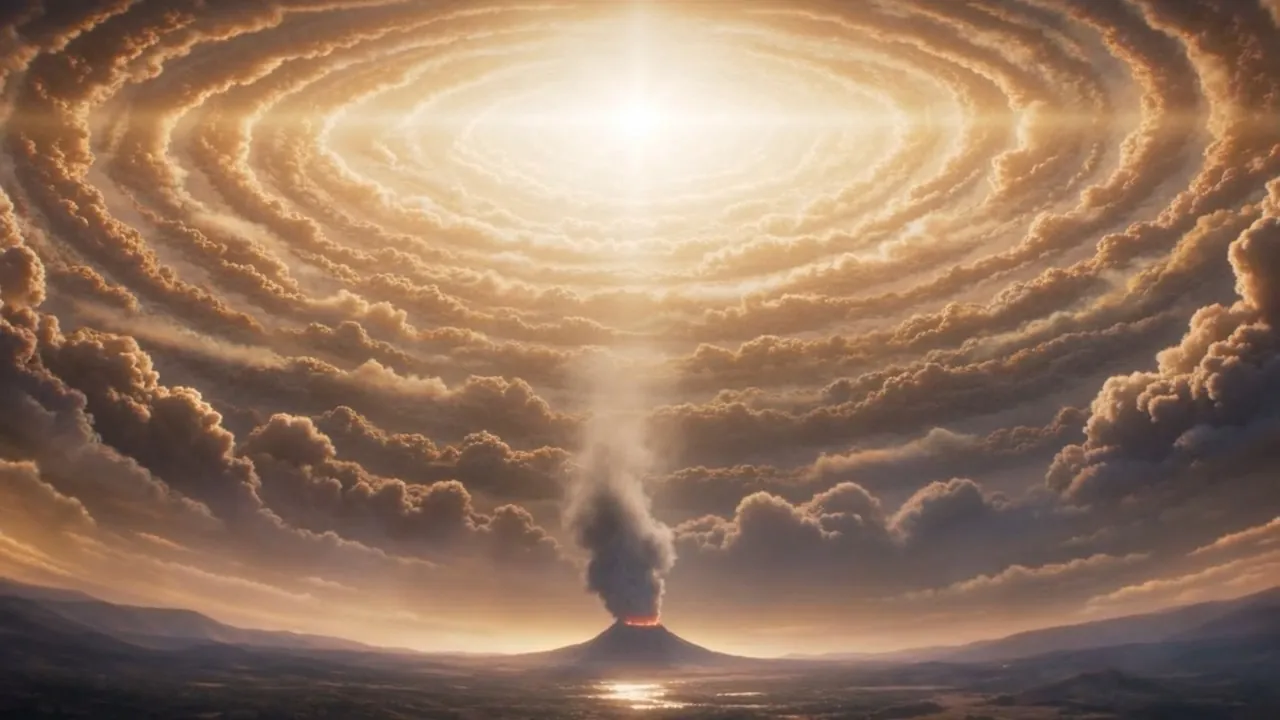 Then, at the very bottom of the frame: one thin gray thread of smoke, still rising